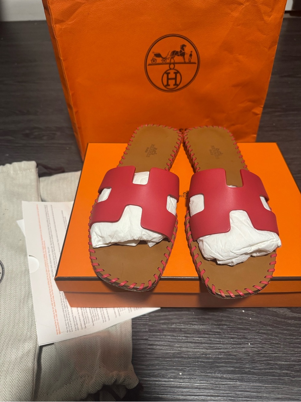 Hermès Oran Sandals in Rouge/Red Leather